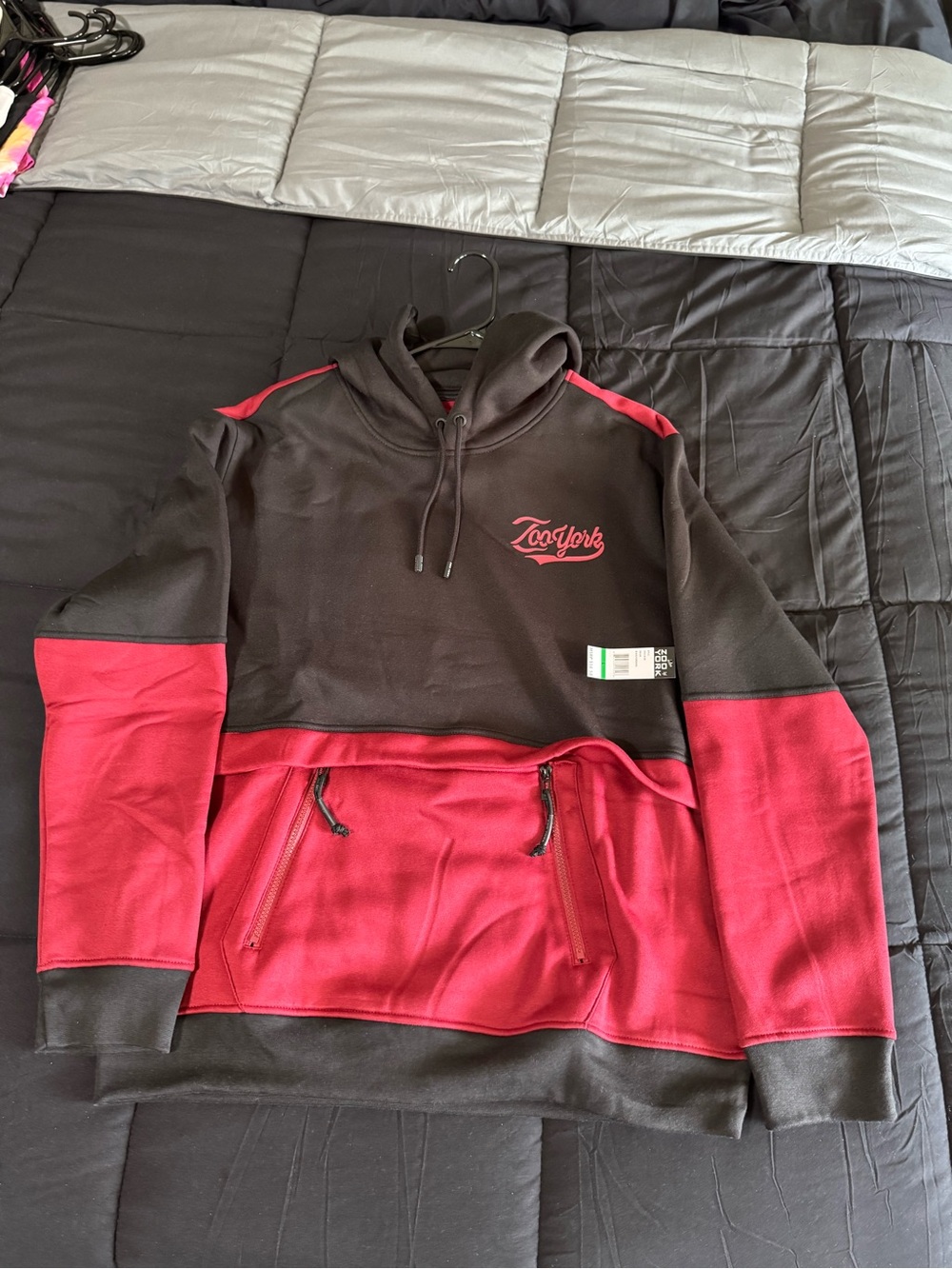 Zoo York Large Black Hoodie with Red Interior Accent and Hidden Kangaroo Pouch